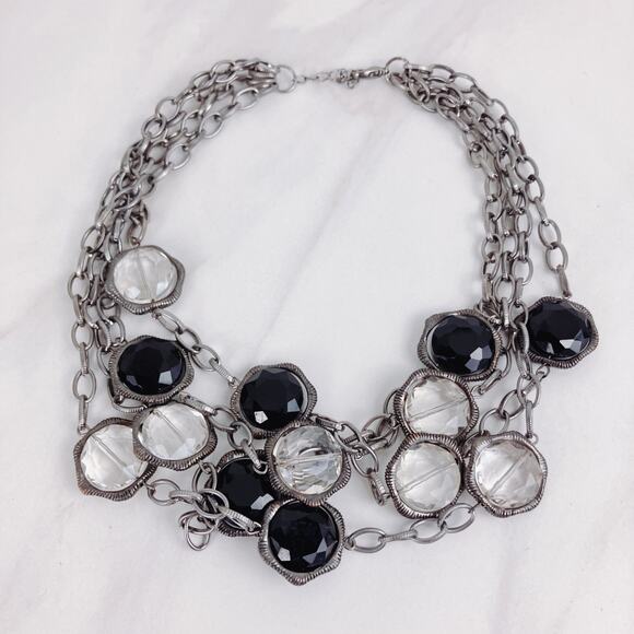 VTG Y2K Statement Bib Choker Necklace Black and Clear Glass Stones 17", EUC - Picture 4 of 6